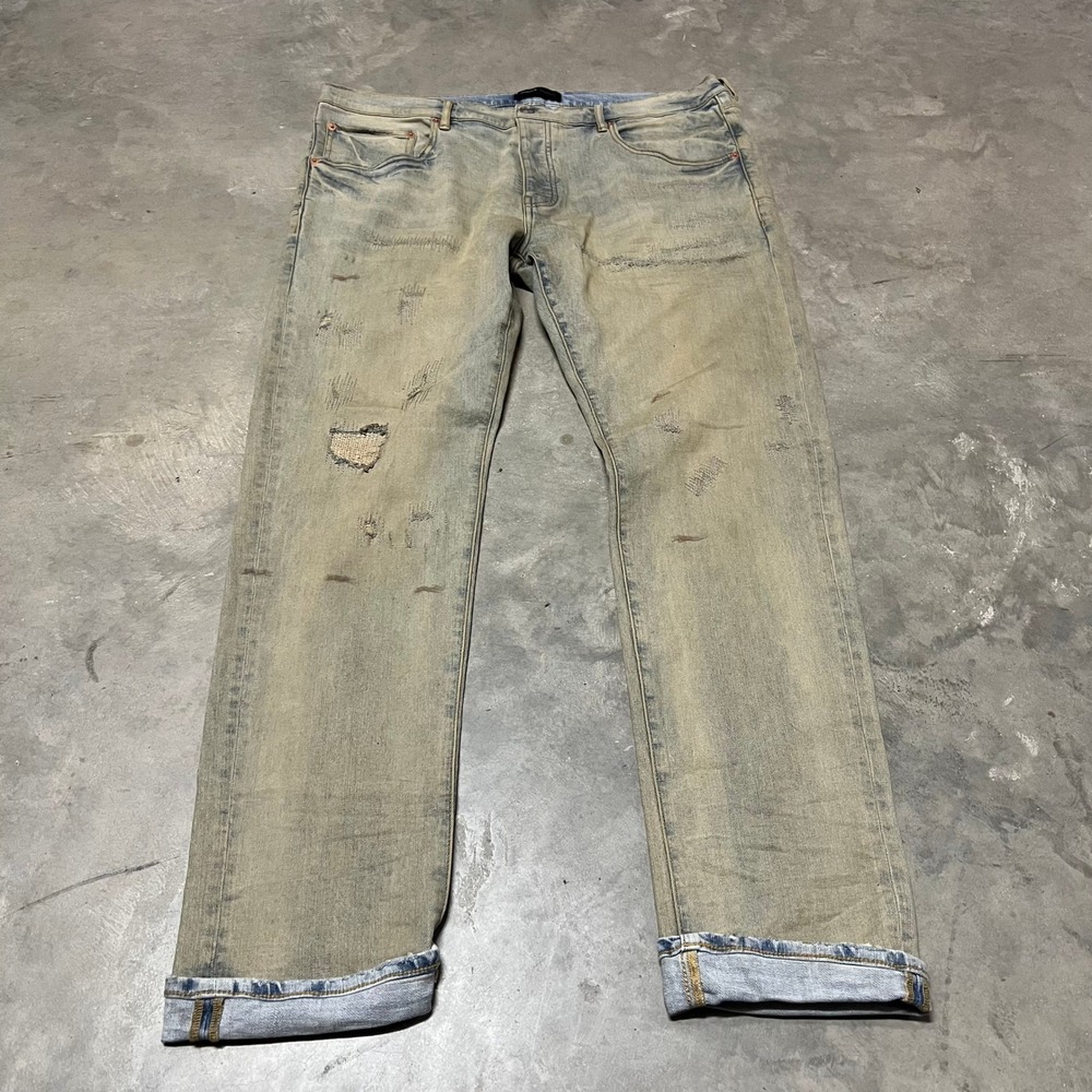 Purple Brand P001 Slim Skinny Distressed Jeans Light Indigo Vintage Wash Size 40